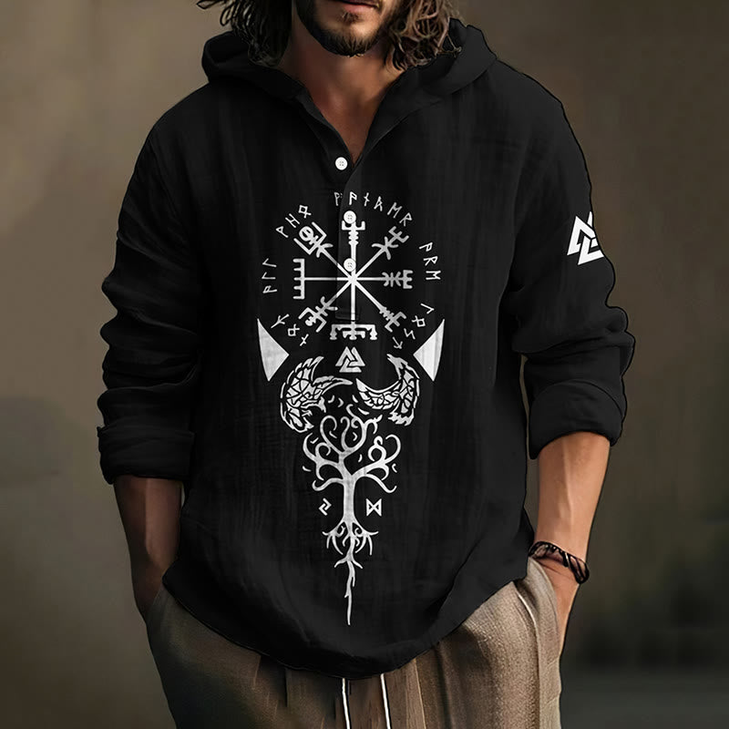 WorldNorse Vegvisir Valknut Yggdrasil Hooded Shirt - Black - US/UK/AU50，EU60 (5XL) - image 1