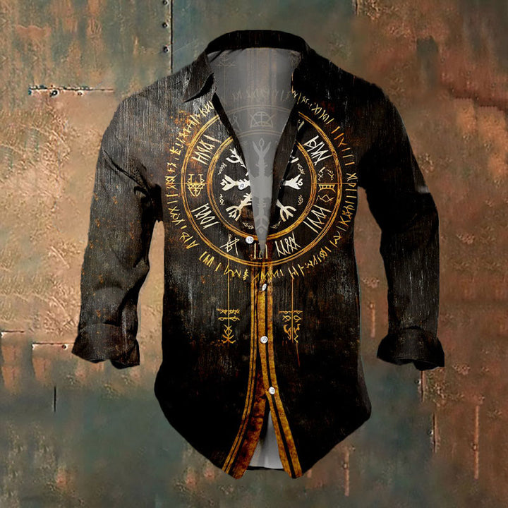 WorldNorse Viking Vintage Rune Print Long Sleeve Shirt