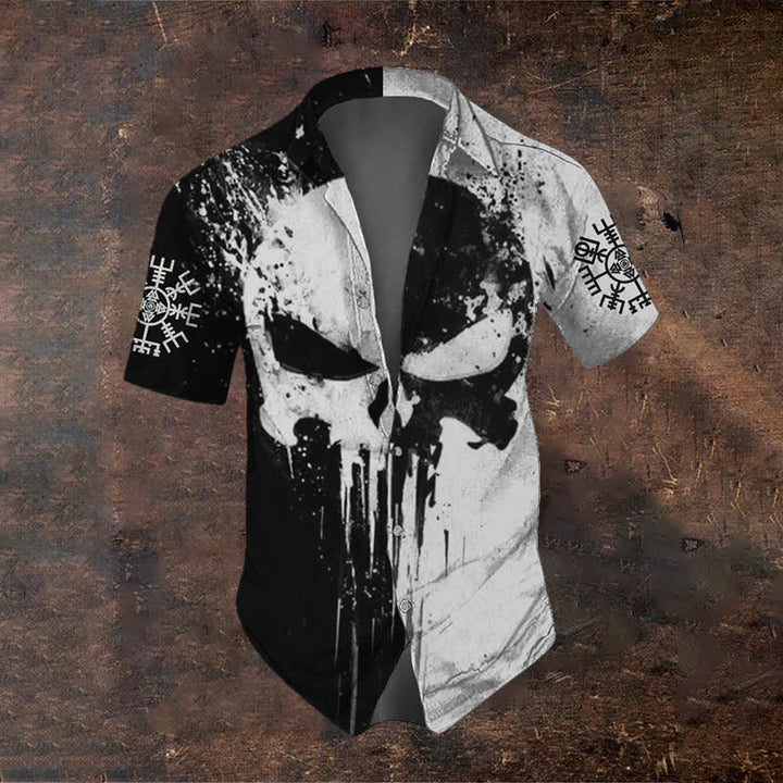 WorldNorse Vegvisir Skull Contrast Color Short Sleeve Shirt