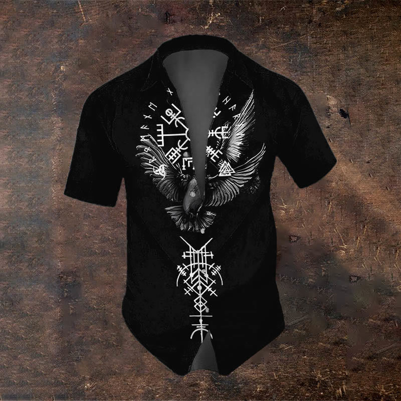 WorldNorse Raven Valknut Runes Short Sleeve Shirt - US/UK/AU50，EU60 (5XL) - image 0