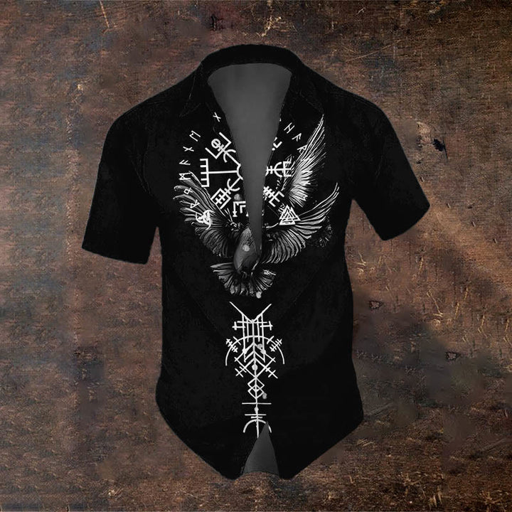 WorldNorse Raven Valknut Runes Short Sleeve Shirt - US/UK/AU50，EU60 (5XL) - image 0