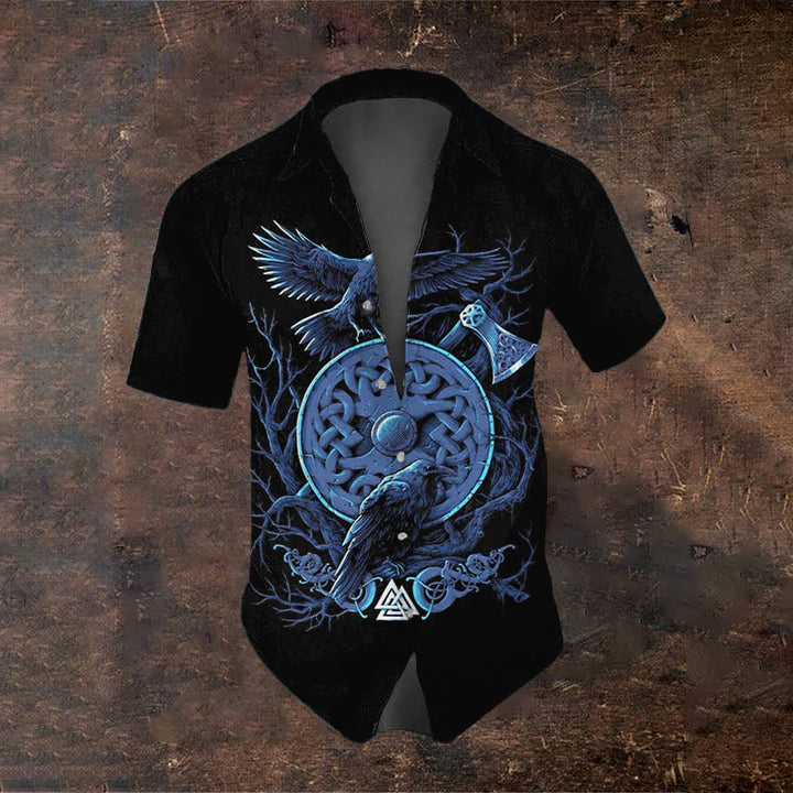WorldNorse Viking Axe Shield Raven Valknut Short Sleeve Shirt - US/UK/AU50，EU60 (5XL) - image 0