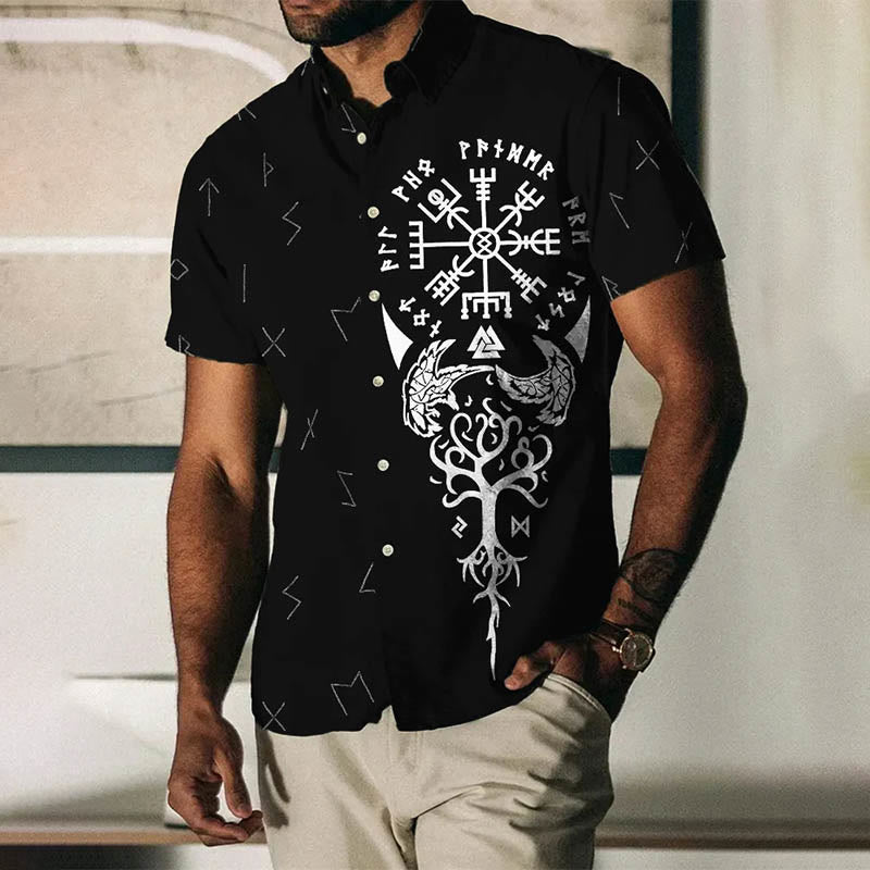 WorldNorse Runes Vegvisir Valknut Short Sleeve Shirt - US/UK/AU50，EU60 (5XL) - image 0