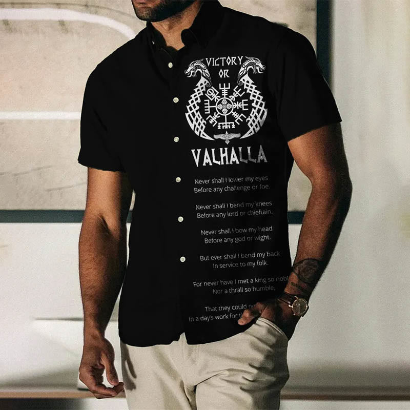 WorldNorse Viking Poem Victory Or Valhalla Short Sleeve Shirt - Black - US/UK/AU50，EU60 (5XL) - image 0