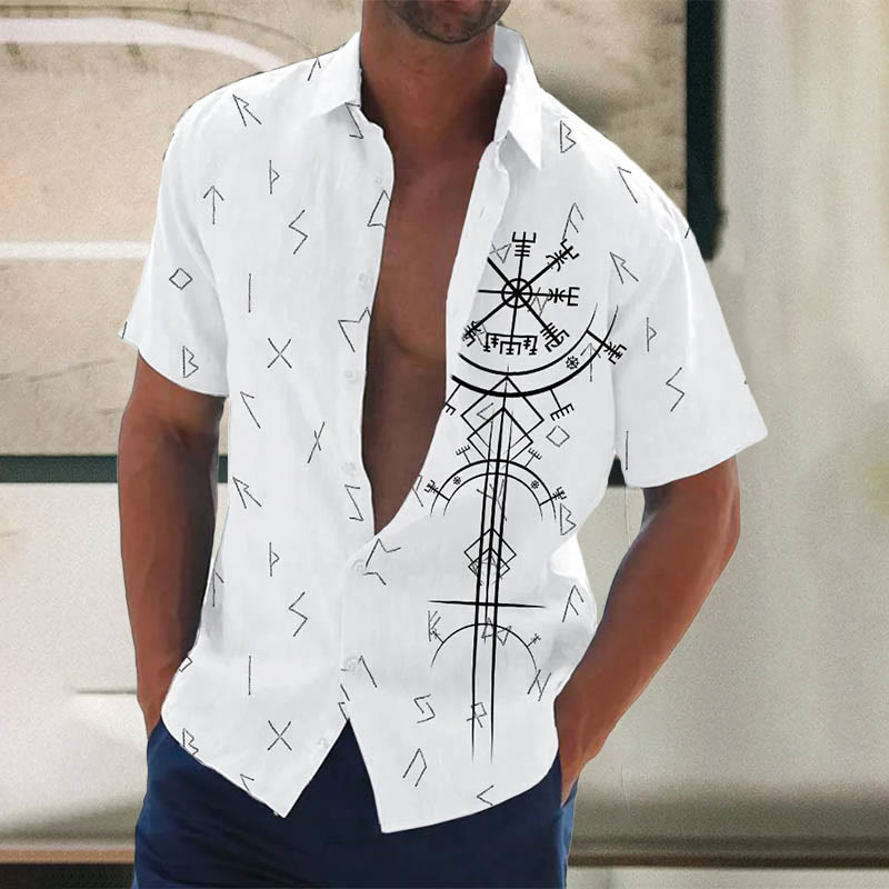 WorldNorse Vegvisir & Runes Short Sleeve Shirt - White - US/UK/AU50，EU60 (5XL) - image 1