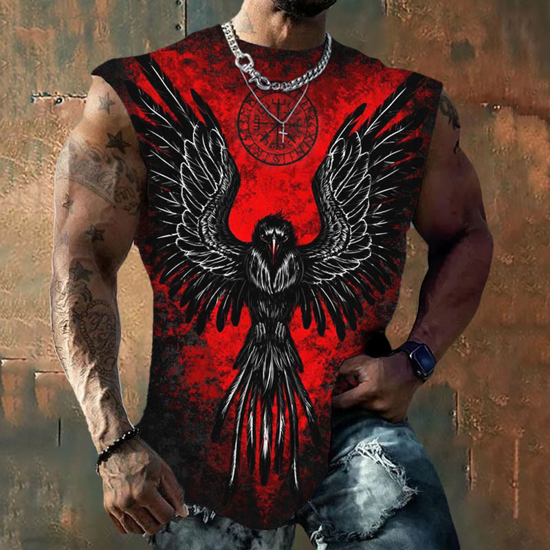 WorldNorse Viking Vegvisir Rune Raven Vest - Red - US/UK/AU50，EU60 (5XL) - image 0