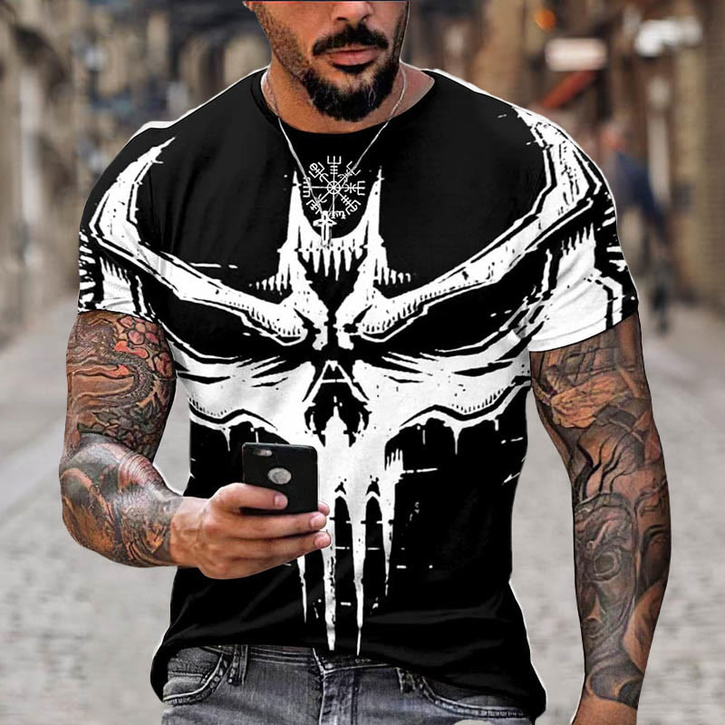 WorldNorse Vegvisir Raven Skull Short T-Shirt - Black - US/UK/AU52，EU62 (6XL) - image 1