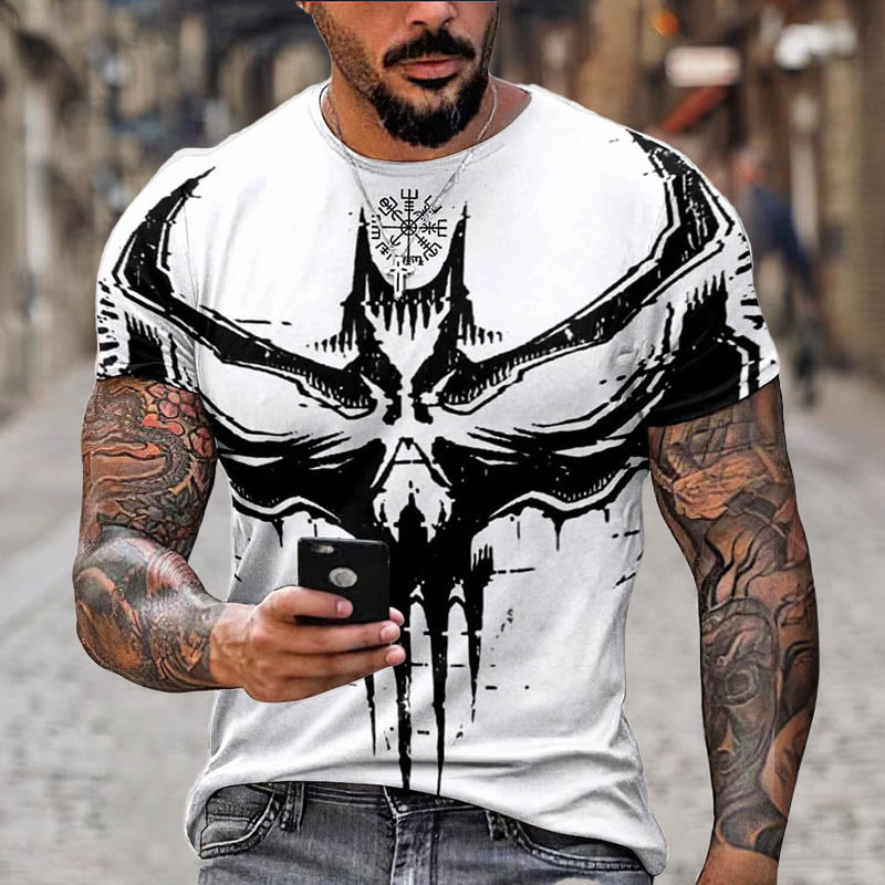 WorldNorse Vegvisir Raven Skull Short T-Shirt - White - US/UK/AU52，EU62 (6XL) - image 4