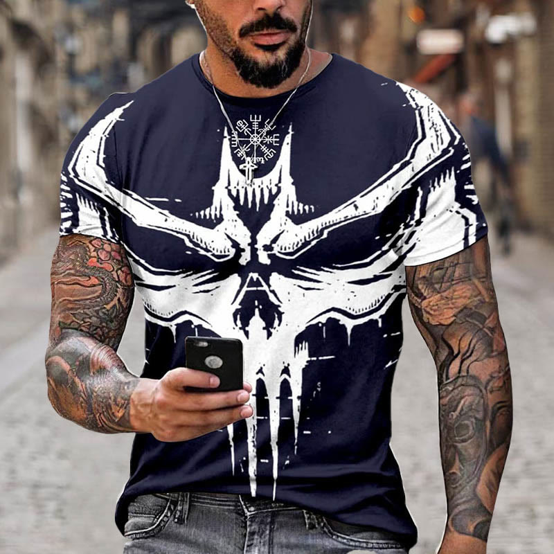 WorldNorse Vegvisir Raven Skull Short T-Shirt - Blue - US/UK/AU52，EU62 (6XL) - image 0