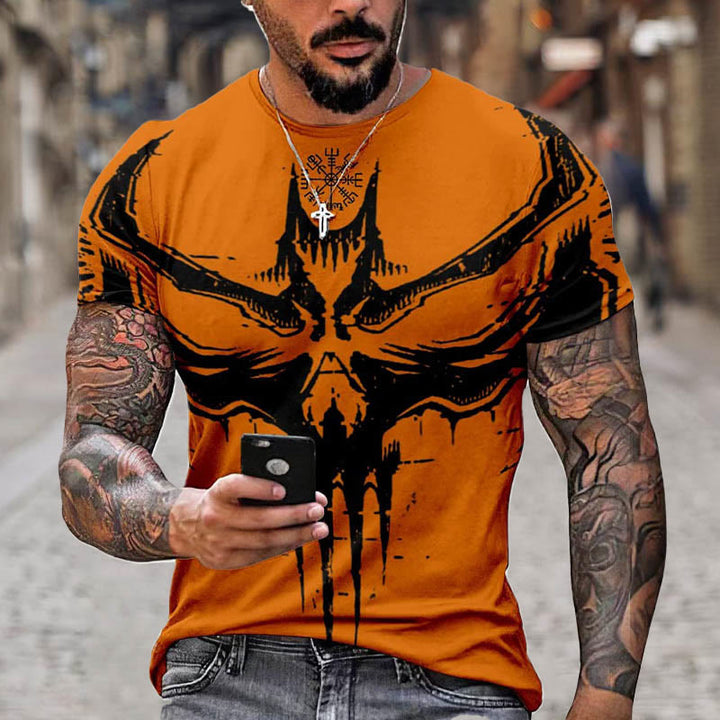 WorldNorse Vegvisir Raven Skull Short T-Shirt