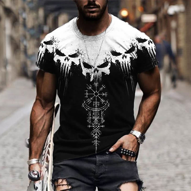 WorldNorse Viking Vegvisir Skull Print Short T-Shirt - US/UK/AU52，EU62 (6XL) - image 0