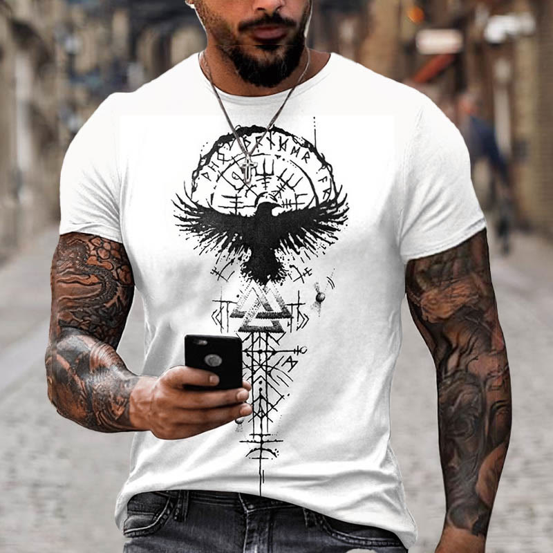 WorldNorse Vegvisir Rune Raven Valknut Short T-Shirt - US/UK/AU52，EU62 (6XL) - image 0
