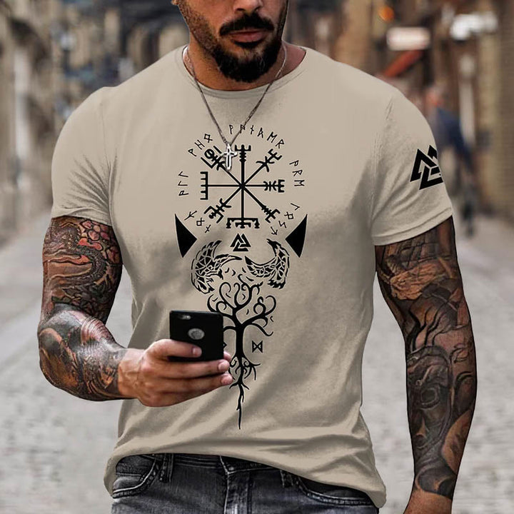 WorldNorse Yggdrasil Vegvisir Rune Raven Valknut Short T-Shirt - Beige - US/UK/AU52，EU62 (6XL) - image 2