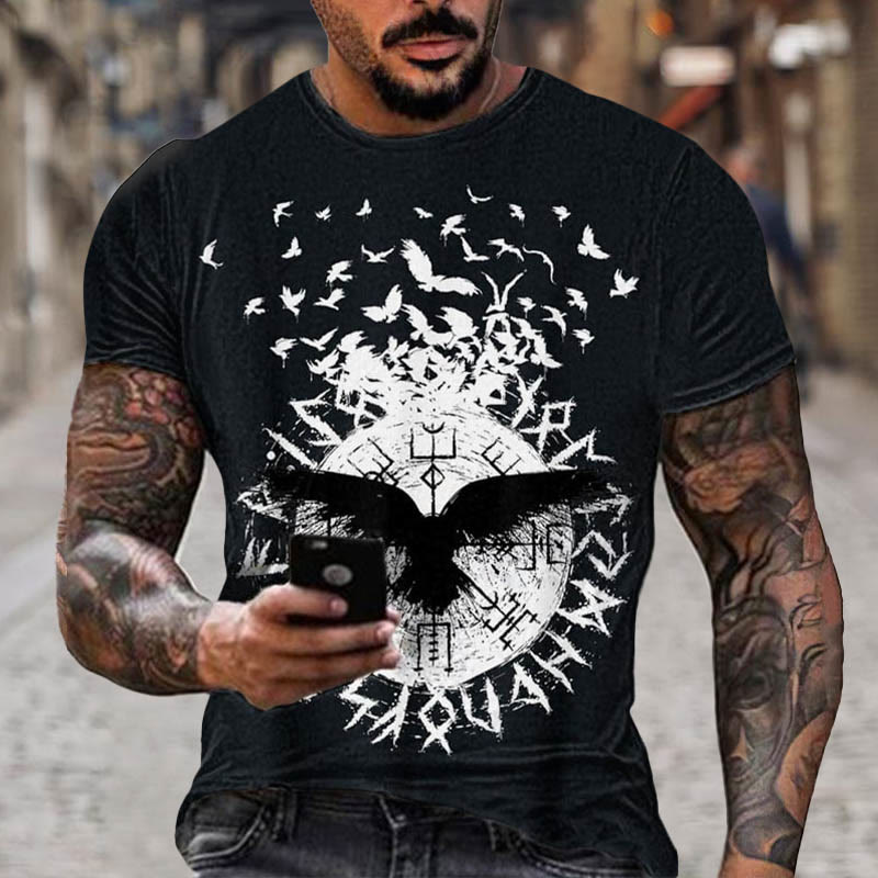 WorldNorse Vegvisir Rune Raven Short T-Shirt - US/UK/AU52，EU62 (6XL) - image 0