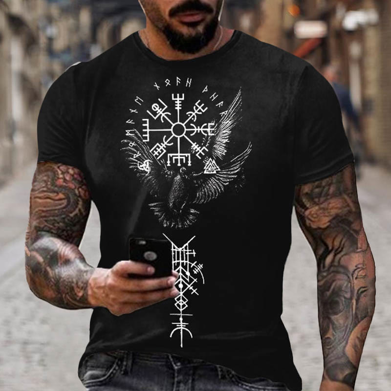 WorldNorse Vegvisir Rune Raven Triple Horn of Odin Valknut Short T-Shirt - US/UK/AU52，EU62 (6XL) - image 0