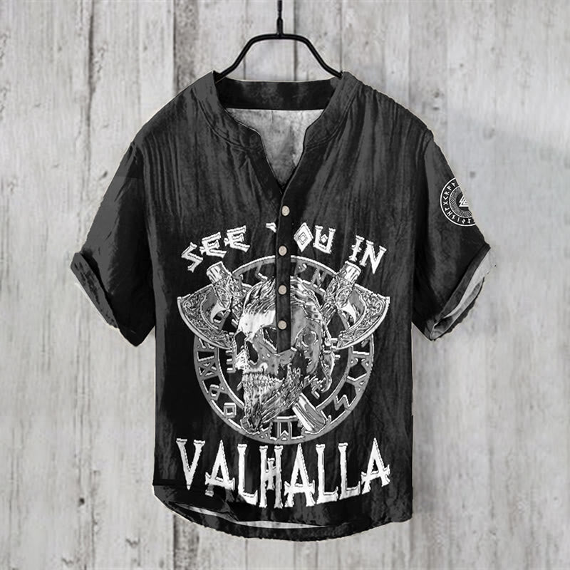 WorldNorse See You Valhalla Skull Casual Shirt - Black - US/UK/AU50，EU60 (5XL) - image 1
