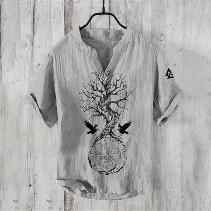 WorldNorse Yggdrasil Valknut Vegvisir Raven Casual Shirt - US/UK/AU50，EU60 (5XL) - image 1