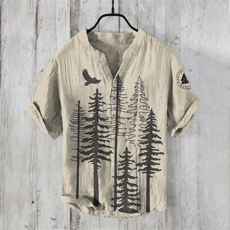 WorldNorse Raven Valknut Nature Pine Trees Casual Shirt - US/UK/AU50，EU60 (5XL) - image 0