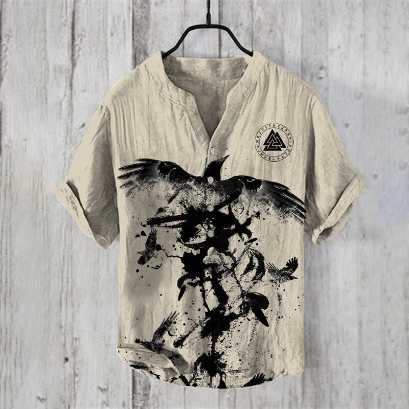 WorldNorse Aerie of Odin Raven Valknut Casual Shirt - US/UK/AU50，EU60 (5XL) - image 0