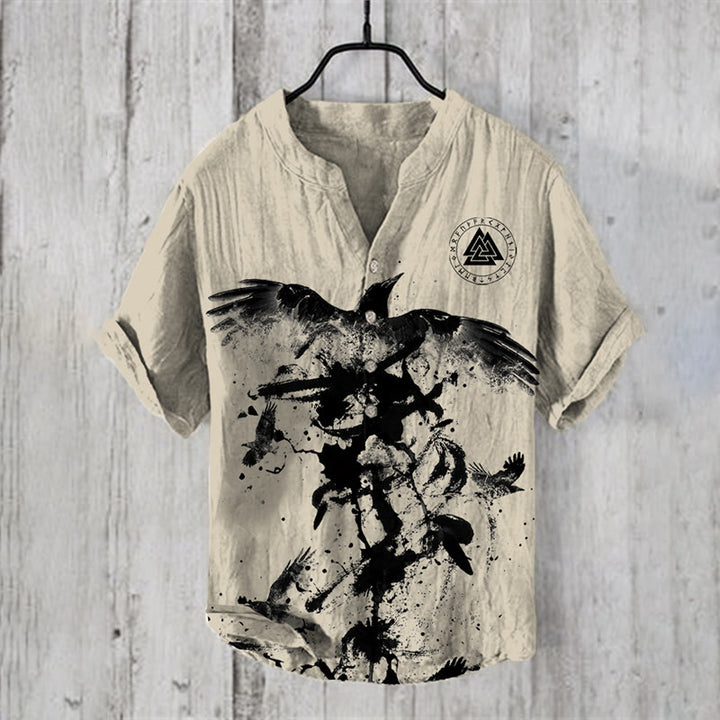 WorldNorse Aerie of Odin Raven Valknut Casual Shirt - US/UK/AU50，EU60 (5XL) - image 1