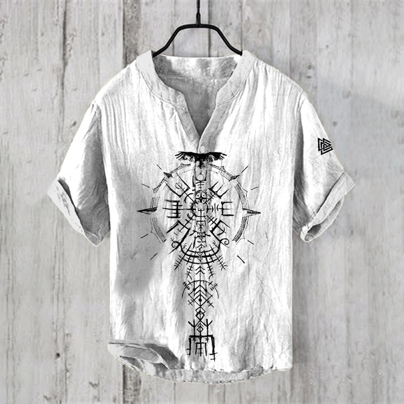 WorldNorse Raven Vegvisir Symbol Valknut Casual Shirt - US/UK/AU50，EU60 (5XL) - image 0