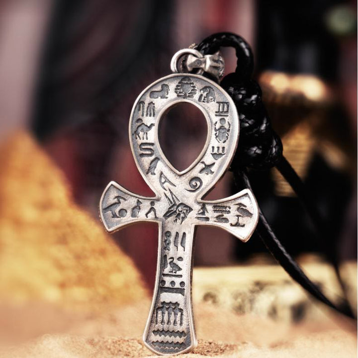 WorldNorse Handcrafted 925 Silver Runes Cross Necklace - Wax Rope - image 0