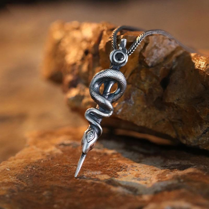 WorldNorse Handcrafted 999 Silver Snake Staff Necklace - Silver - image 0