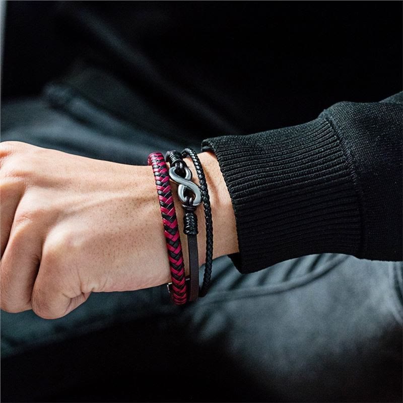 FREE Today: Red and Black Braided Leather Anchor Cuff Bracelet