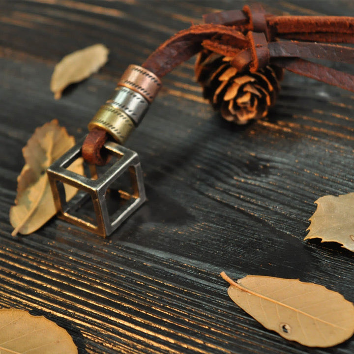 FREE Today: Vintage Metal Cube Pendant Leather Necklace
