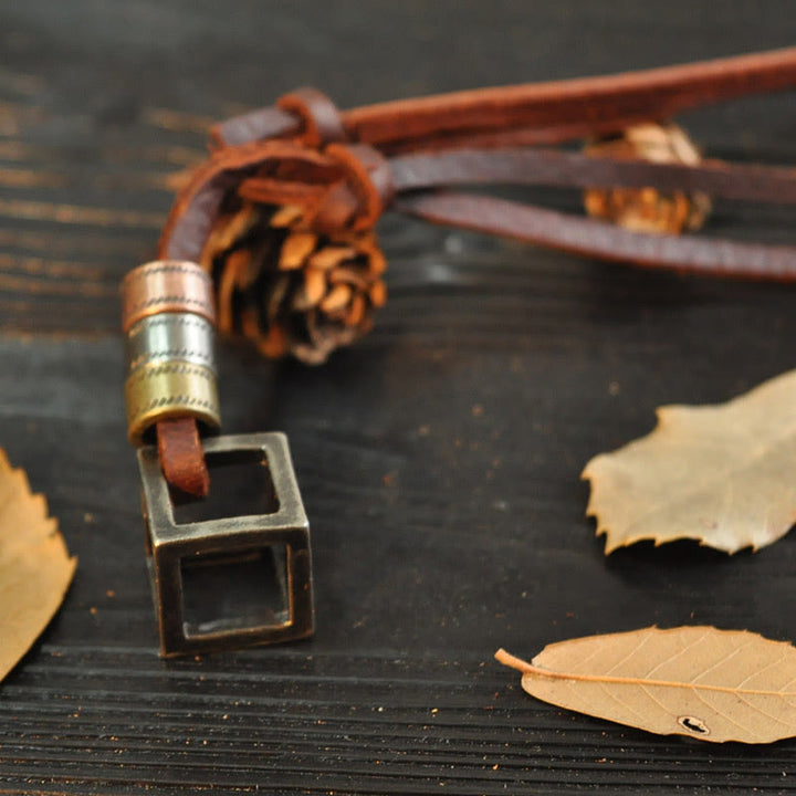 FREE Today: Vintage Metal Cube Pendant Leather Necklace