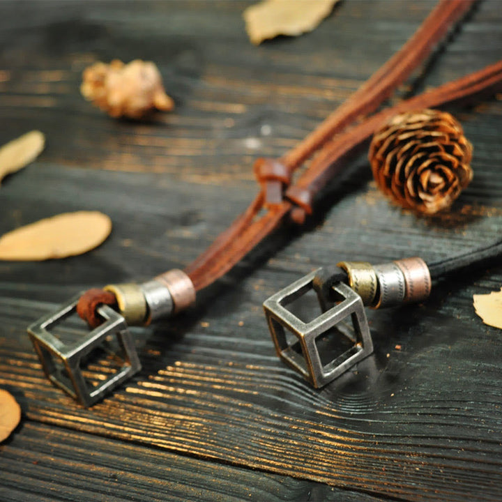 FREE Today: Vintage Metal Cube Pendant Leather Necklace