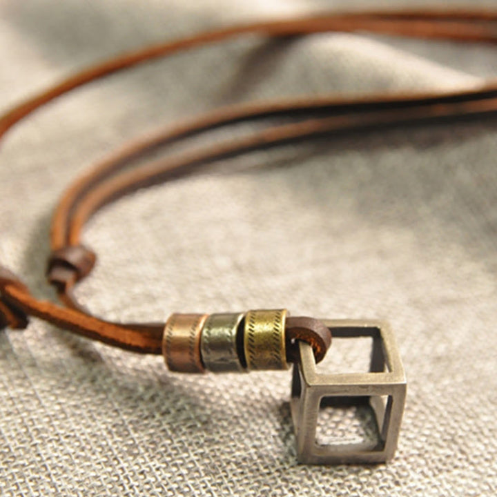 FREE Today: Vintage Metal Cube Pendant Leather Necklace