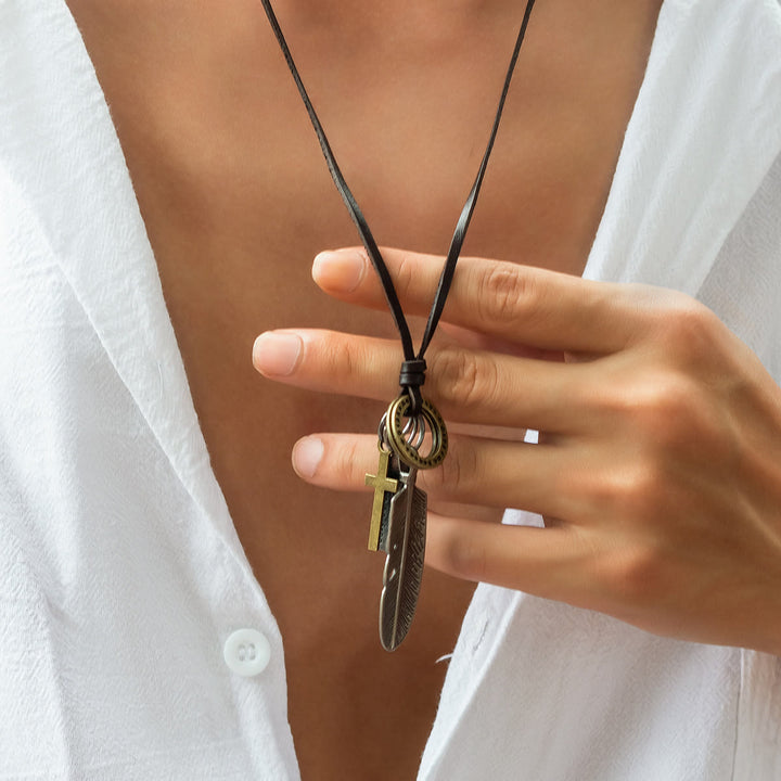 FREE Today: Cross Feather Leather Pendant Necklace