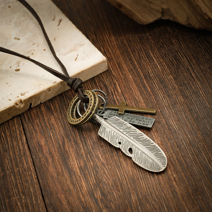 FREE Today: Cross Feather Leather Pendant Necklace