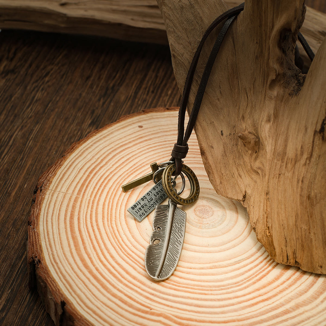 FREE Today: Cross Feather Leather Pendant Necklace