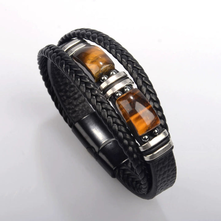 FREE Today: Protection & Success - Men's Leather Tiger's Eye Bracelet