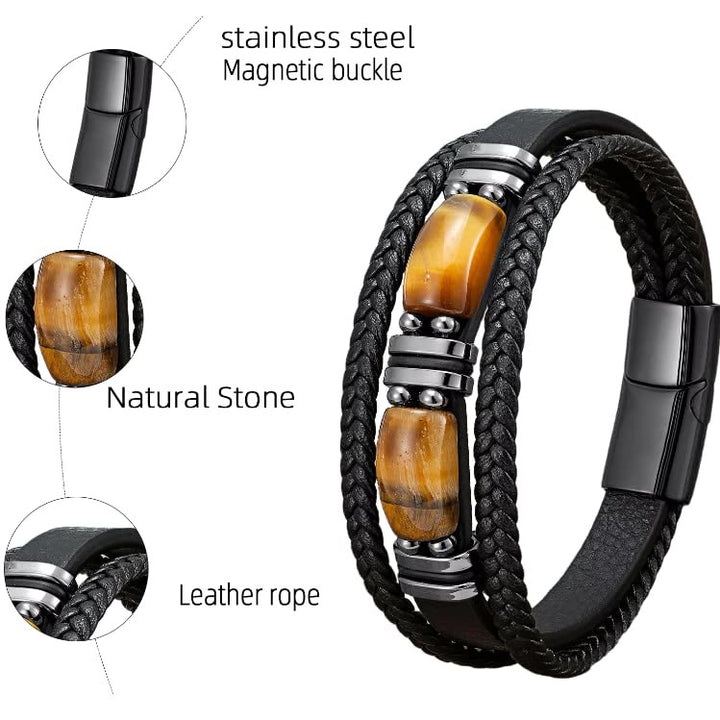 FREE Today: Protection & Success - Men's Leather Tiger's Eye Bracelet