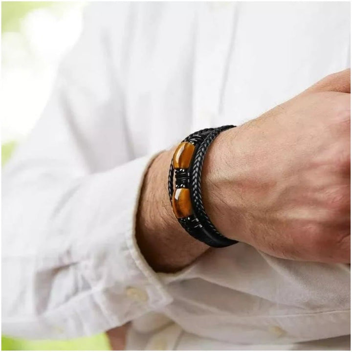 FREE Today: Protection & Success - Men's Leather Tiger's Eye Bracelet