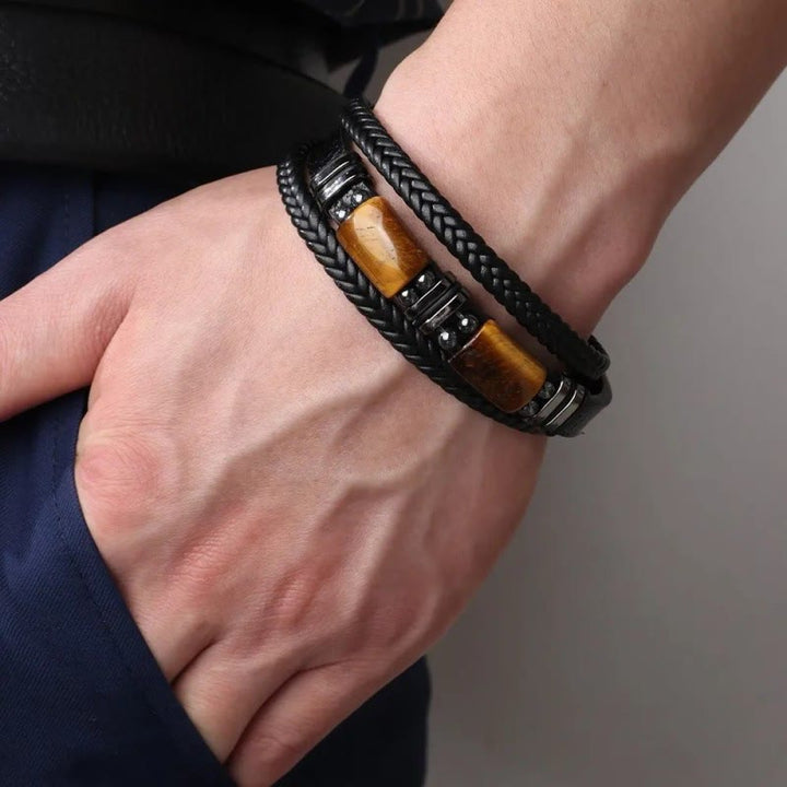 FREE Today: Protection & Success - Men's Leather Tiger's Eye Bracelet