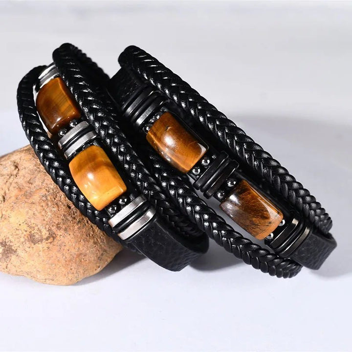 FREE Today: Protection & Success - Men's Leather Tiger's Eye Bracelet