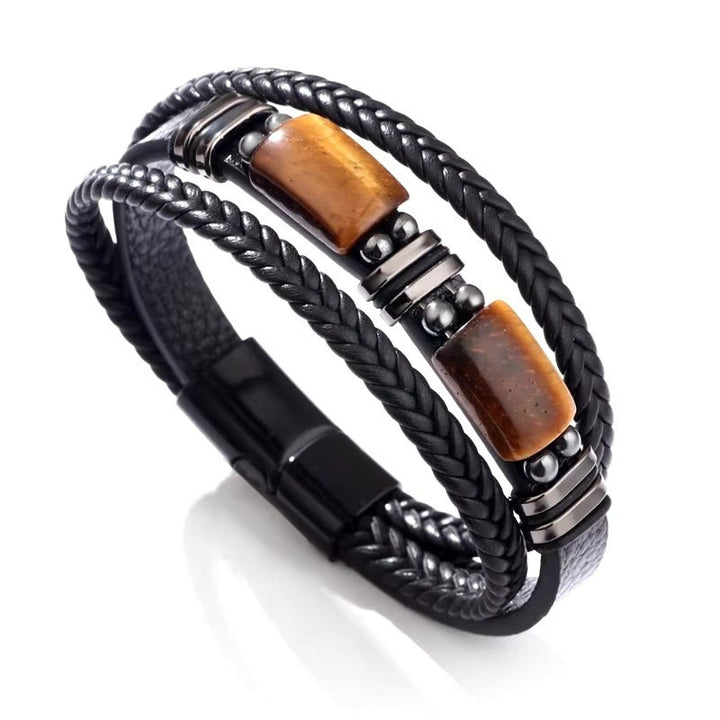 FREE Today: Protection & Success - Men's Leather Tiger's Eye Bracelet