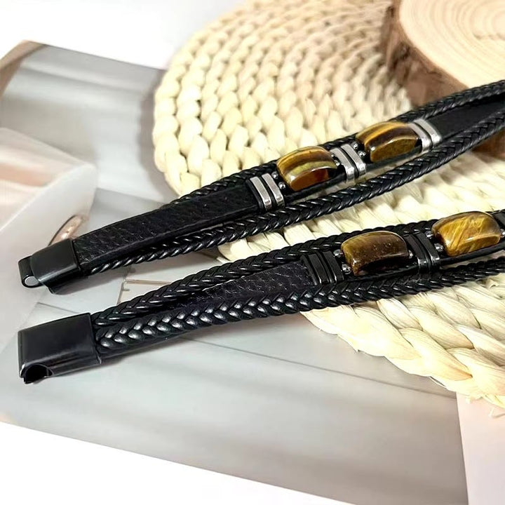 FREE Today: Protection & Success - Men's Leather Tiger's Eye Bracelet