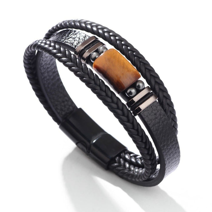 FREE Today: Protection & Success - Men's Leather Tiger's Eye Bracelet