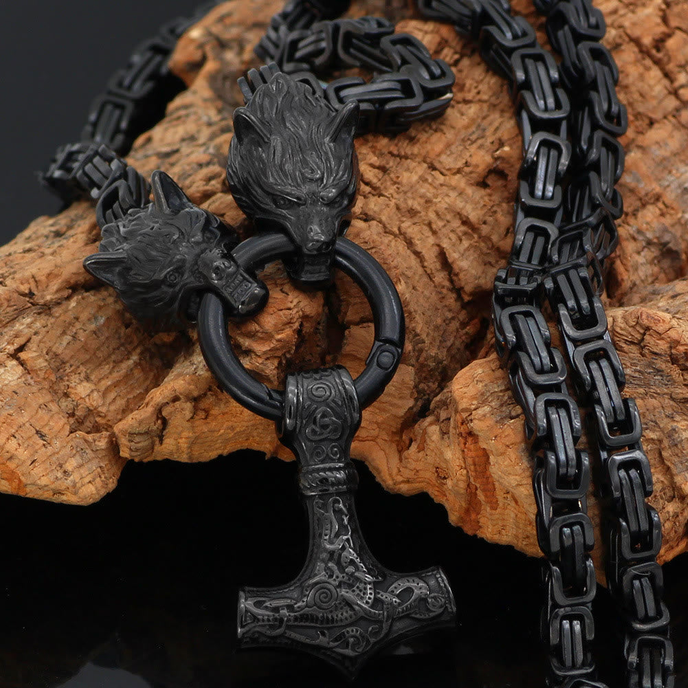 WorldNorse Viking Style Wolf Head Mjolnir Necklace - image 0