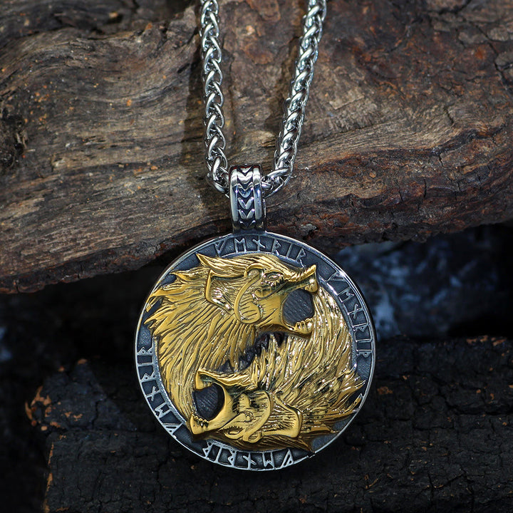 WorldNorse Odin's Wolves with Runic Inscription Necklace