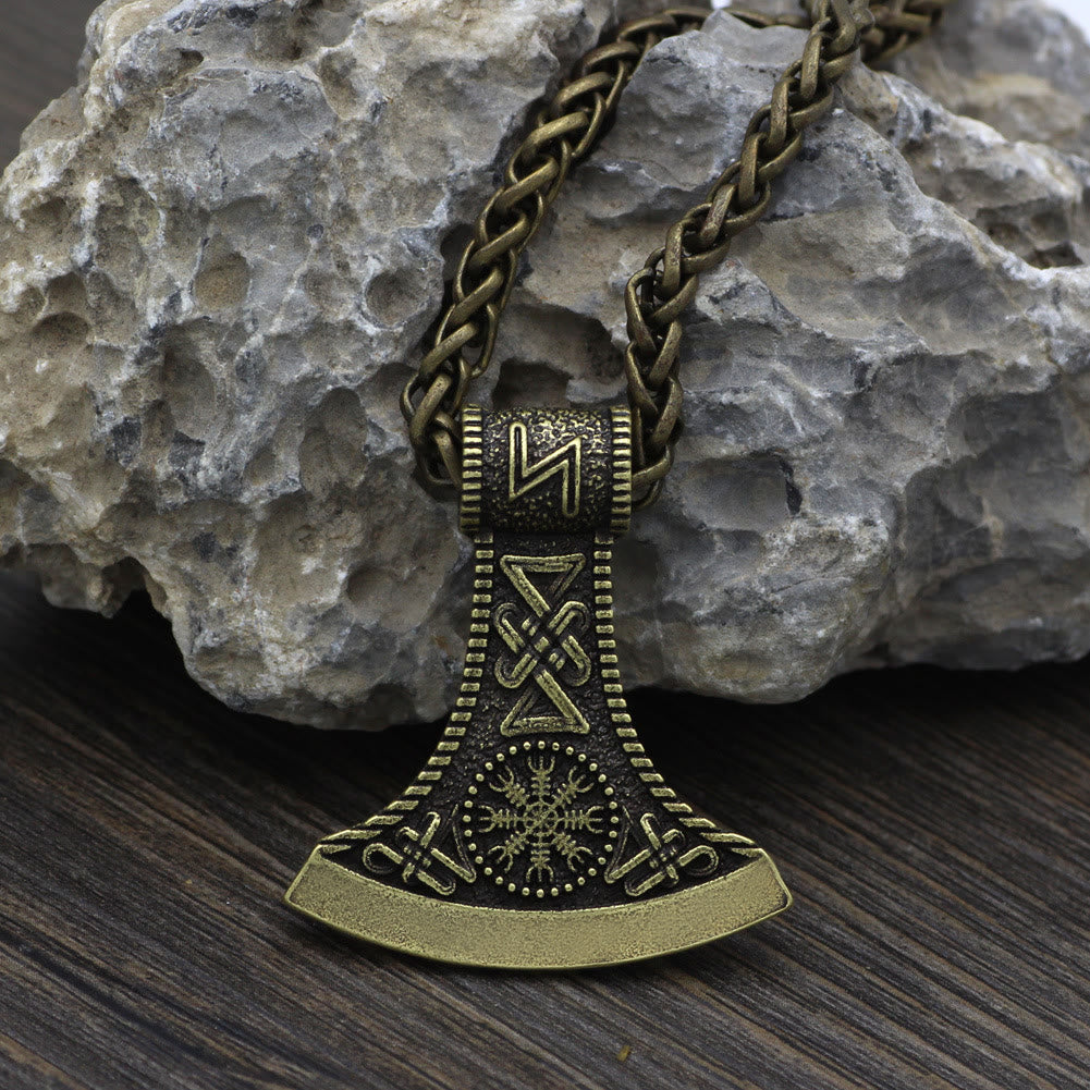 WorldNorse Hand-Forged Pirate Viking Axe Rune Necklace - Bronze - Chain - image 0
