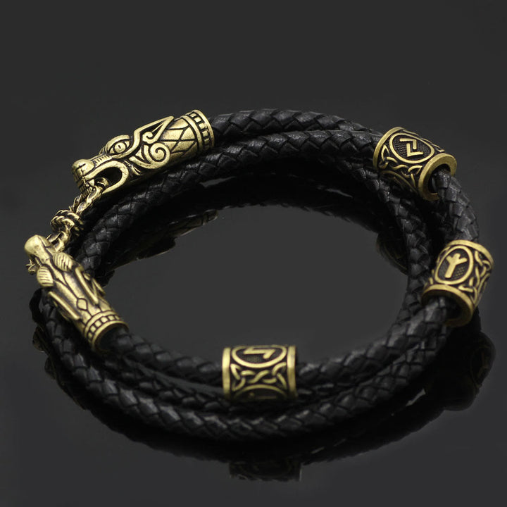 WorldNorse  Rune Beaded Leather Wrap Bracelet