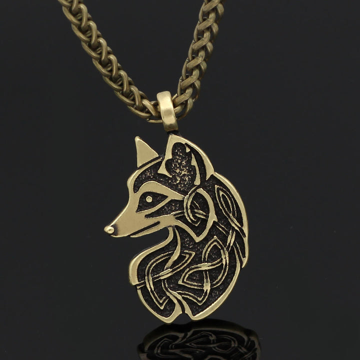 WorldNorse Celtic Wolf Head Statement Necklace