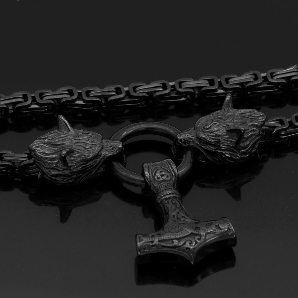 WorldNorse Viking Style Wolf Head Mjolnir Necklace - image 2