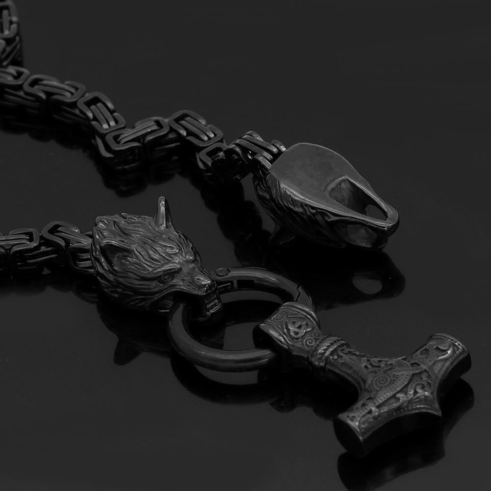 WorldNorse Viking Style Wolf Head Mjolnir Necklace - image 3